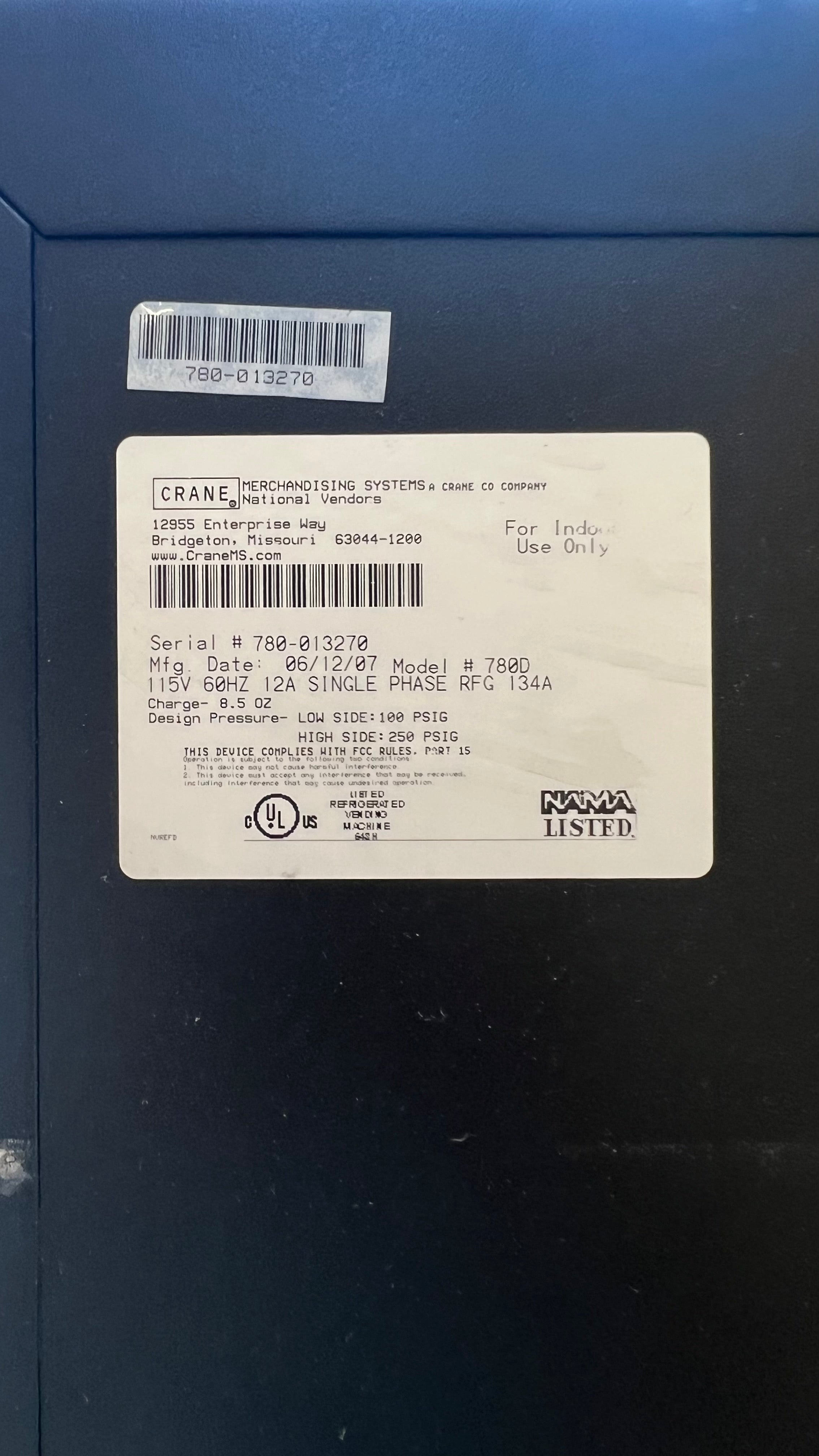 National 780D Combo Snack Refrigerated Vending Machine MDB