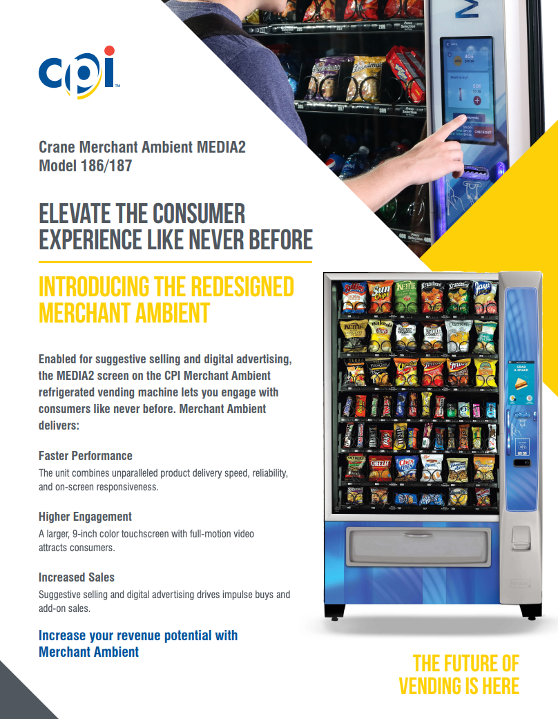 Crane National 187 Merchant 6  Media 2  Snack Vending Machine FREE  Cash Payment System