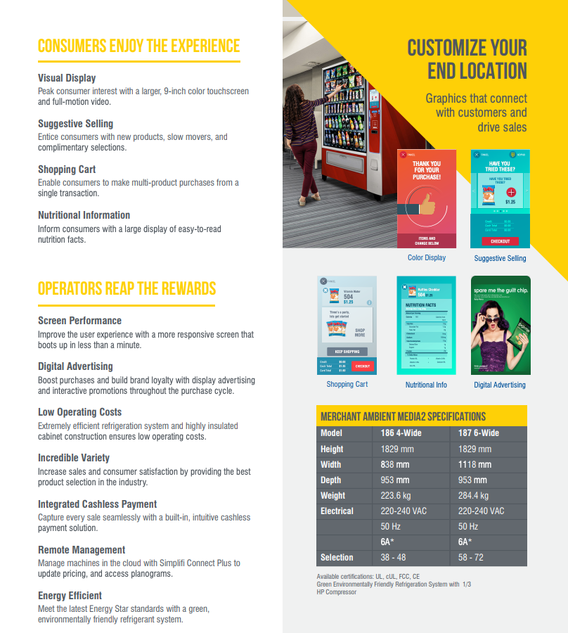 Crane National 187 Merchant 6  Media 2  Snack Vending Machine FREE  Cash Payment System