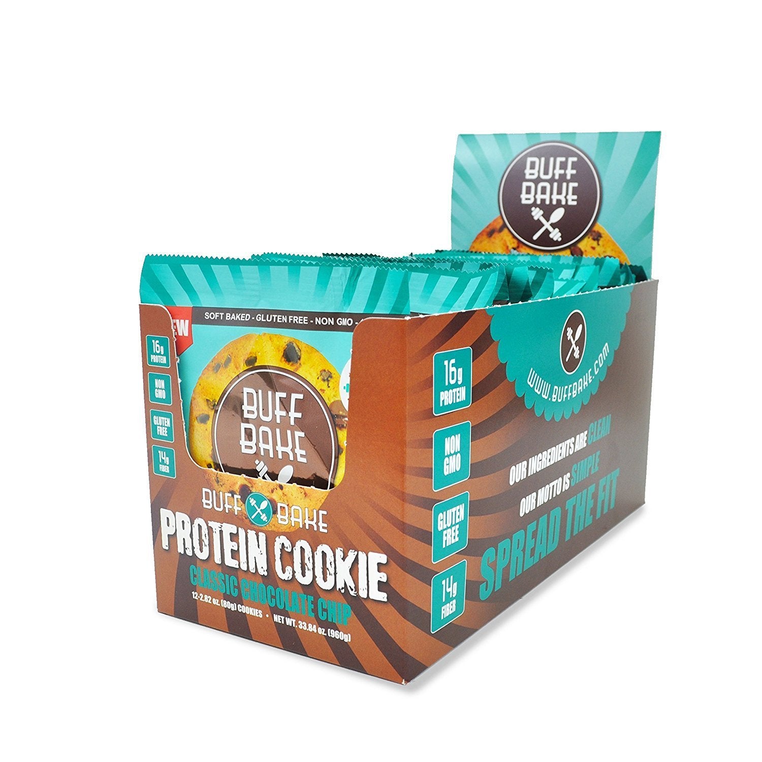 Buff Bake Protein Cookie, Classic Chocolate Chip (12) 2.82oz, Glutten FREE, Protein, Non-GMO