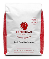Coffee Bean Dark Brazilian Santos, Dark Roast, Whole Bean, 5 lbs