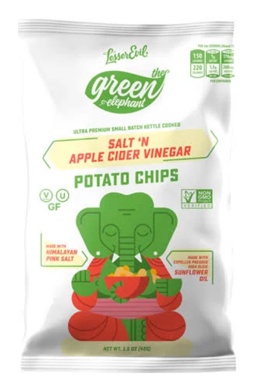 Lesser Evil Kettle Chips Green Elephant Apple Cider Vinegar 24/1.5oz