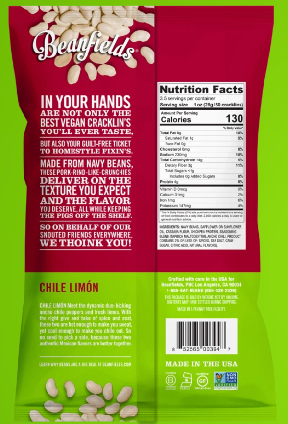 Beanfields CHILE LIMÓN VEGAN CRACKLINS  6 Case/3.5 oz