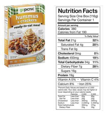 Gopicnic Hummus and Cracker meal on the go box  Case of 6 / 4.1oz