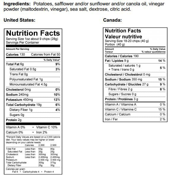 Kettle Brand Potato 40% Less Fat  Sea Salt Vinegar   4/8oz bag
